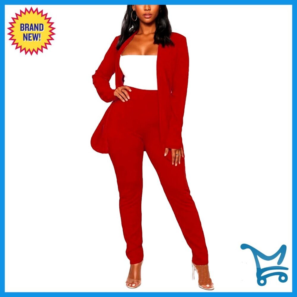 Women's 2-Piece Pant Suit Set Long Sleeve Blazer Slim Fit Pencil Pants